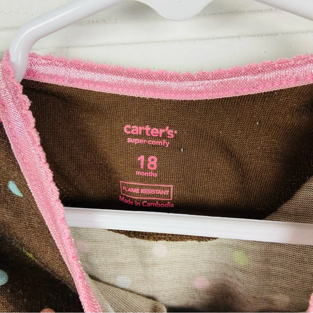 Carters Brown Polka Dot Kids One Piece footie pj with Cupcake Design size 18 M
